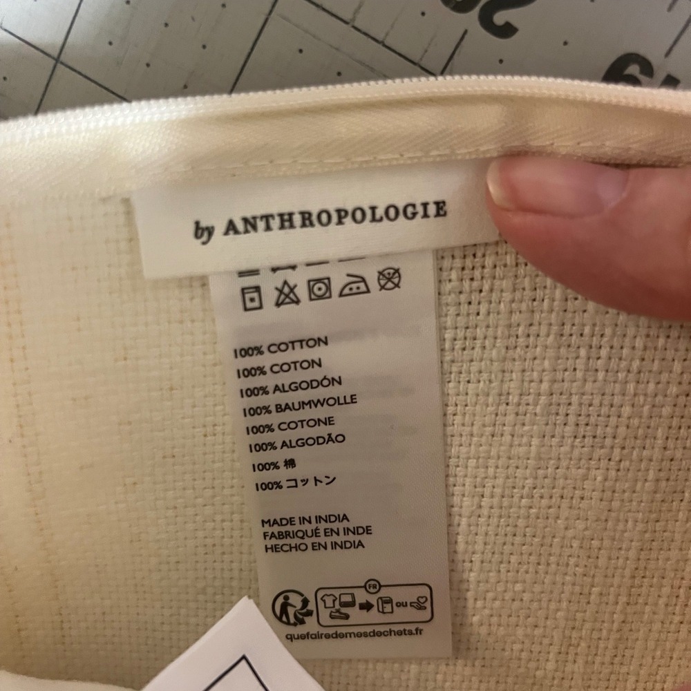 Anthropologie Mira Cotton Woven Printed Floral Pillow Yellow Stripe 18" New - Picture 7 of 8